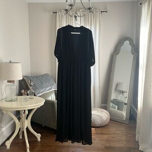 Formal Black Pleated Silk Maxi Dress Banana Republic XL